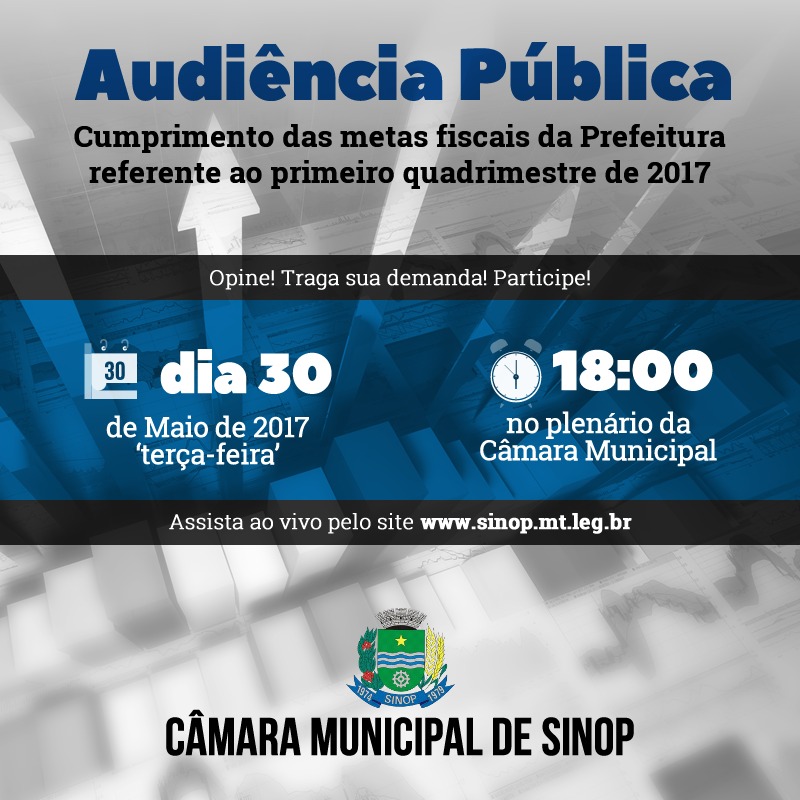 Audiência Pública sobre cumprimento de metas fiscais do executivo será na terça