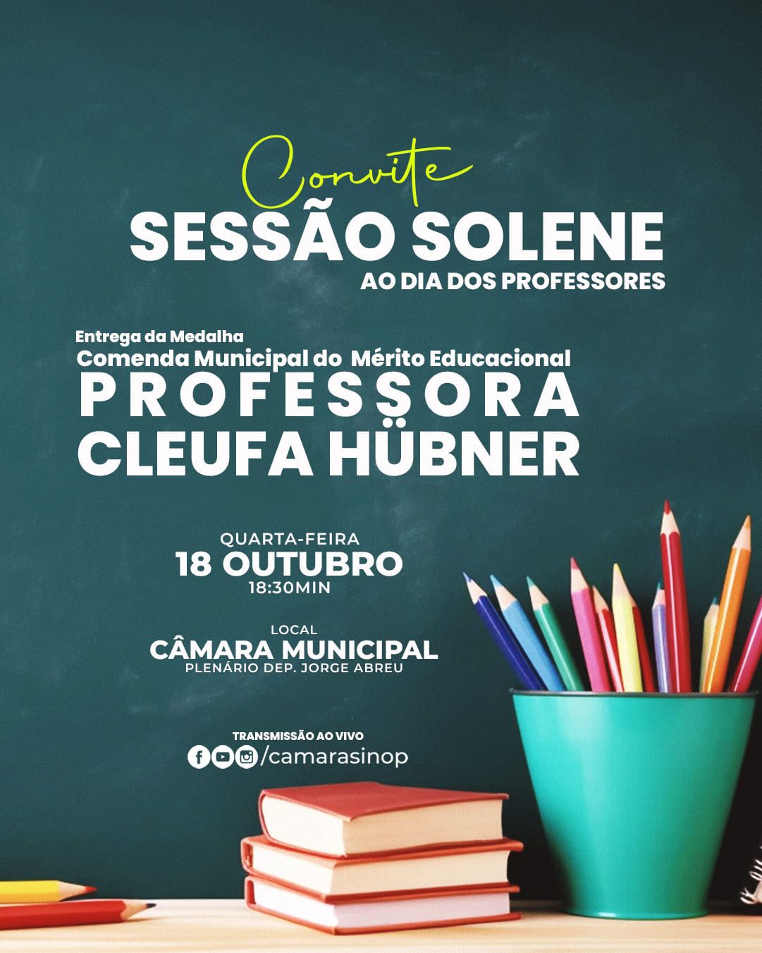 Câmara fará sessão solene em homenagem a professores