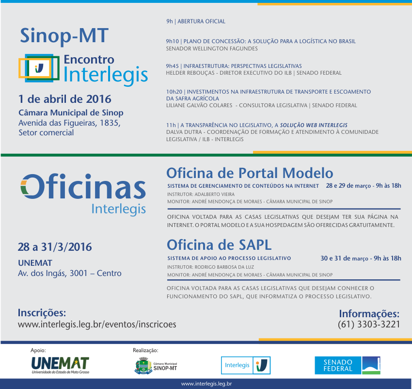 Câmara Municipal de Sinop sediará Encontro Interlegis do Senado Federal