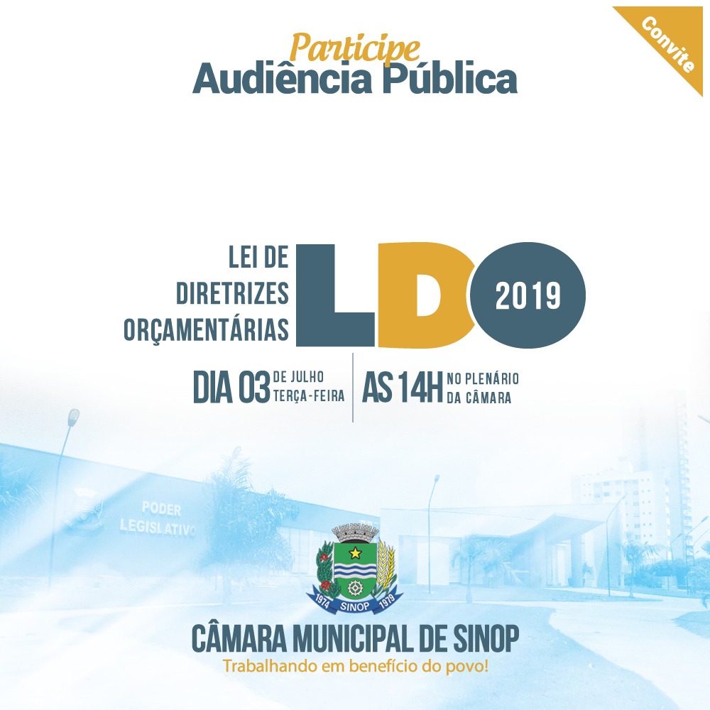 Câmara realiza audiência pública na terça sobre LDO 2019